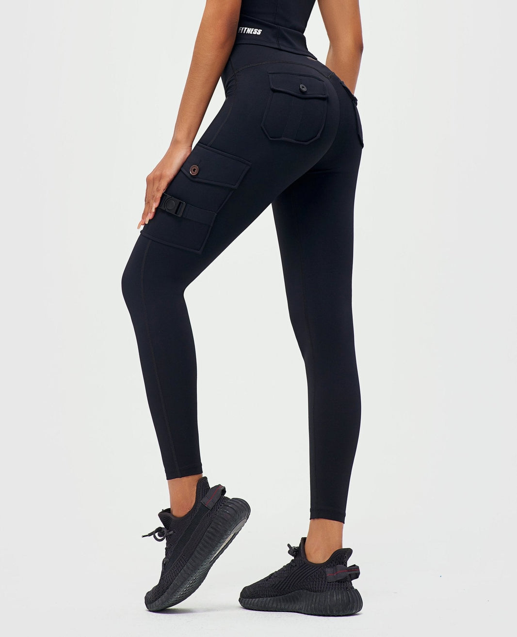 Cargo Fitness Leggings - Schwarz