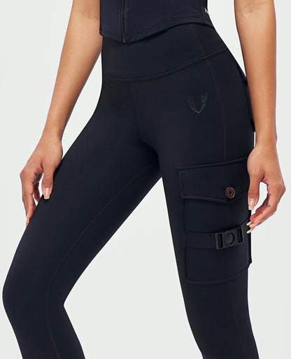 Cargo Fitness Leggings - Schwarz