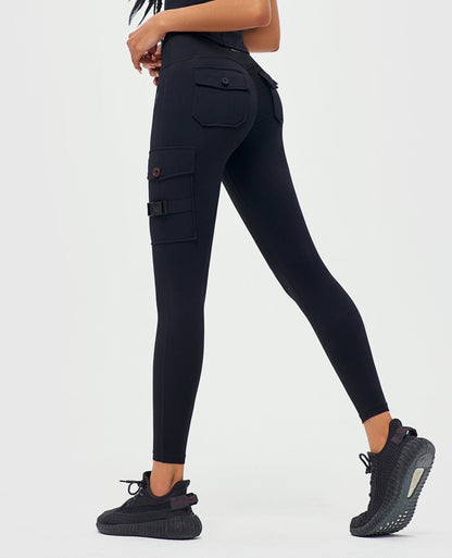 Cargo Fitness Leggings - Schwarz