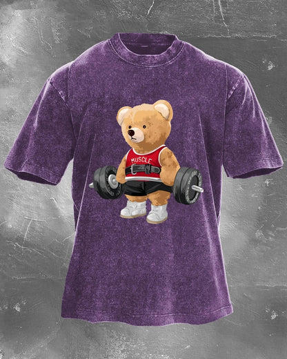 CUTE BEAR LIFTING MEN'S WASHED T - SHIRT - Gymfit