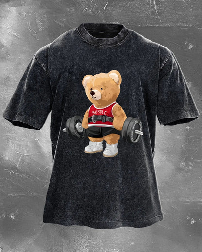 CUTE BEAR LIFTING MEN'S WASHED T - SHIRT - Gymfit