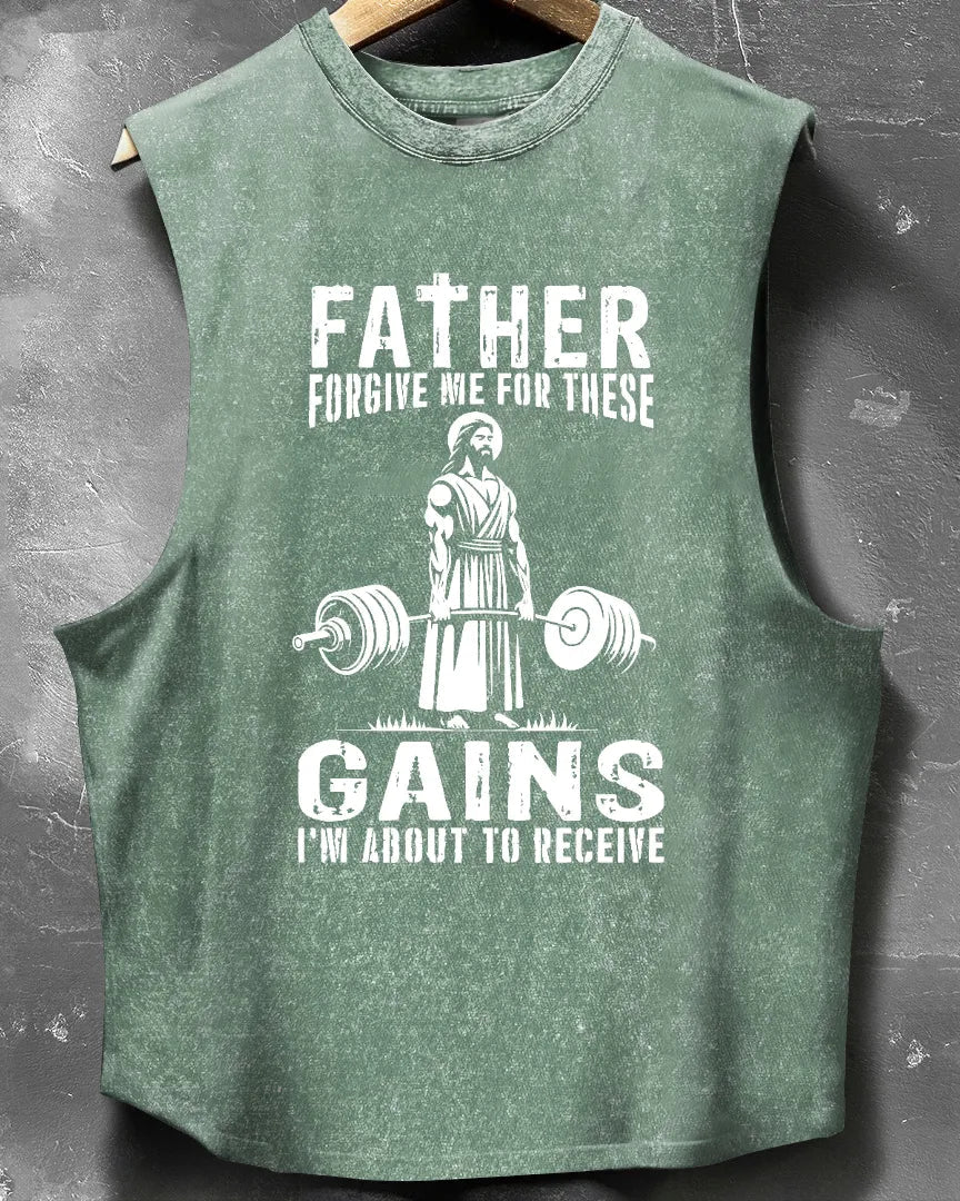 FATHER FORGIVE ME WASHED SLEEVELESS TANK - Gymfit