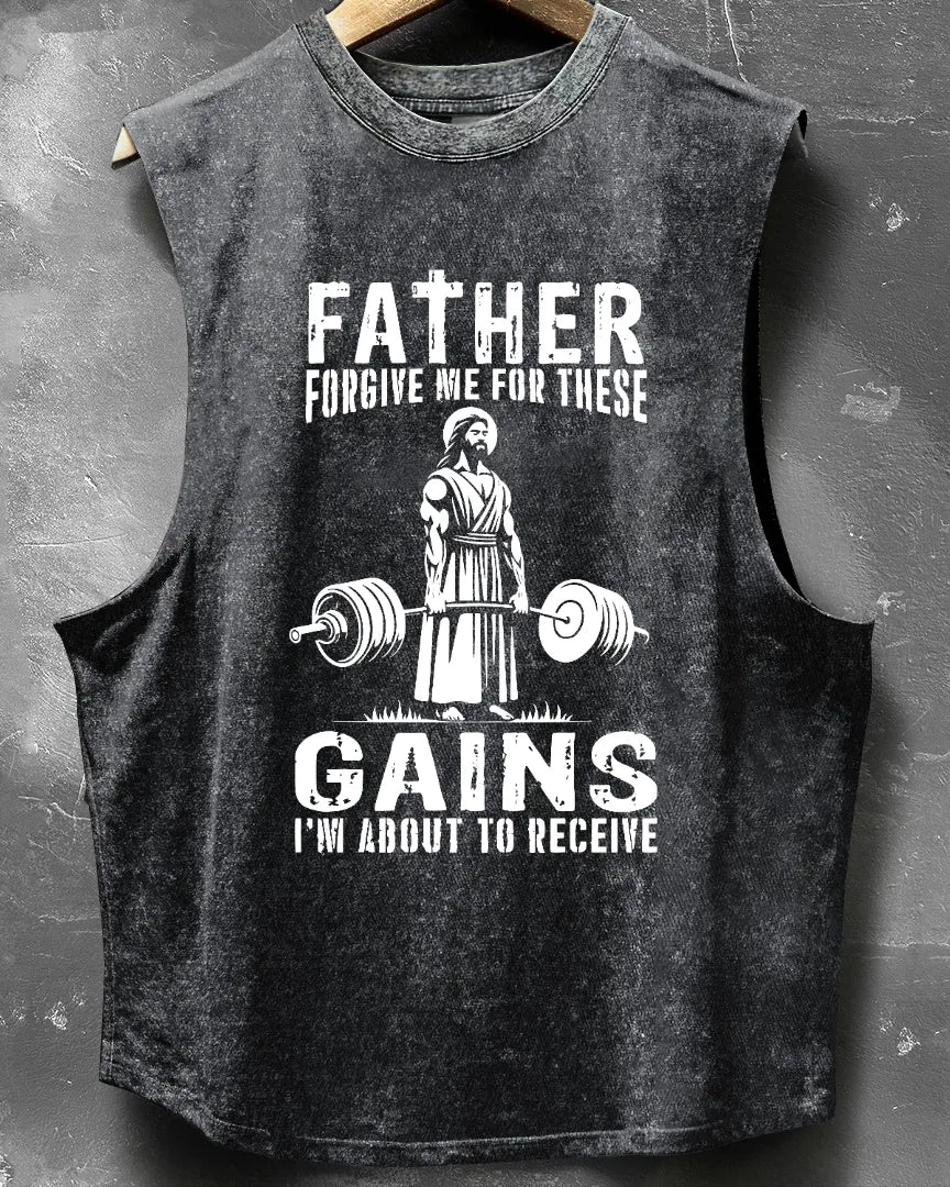 FATHER FORGIVE ME WASHED SLEEVELESS TANK - Gymfit