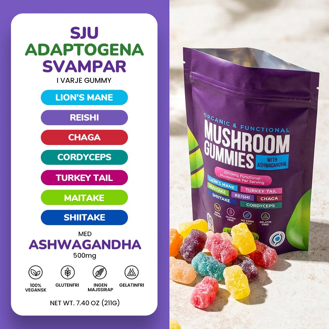 Focus & Calm Mushroom Gummies – 2500mg med Lion’s Mane & Ashwagandha (80 st) - Gymfit