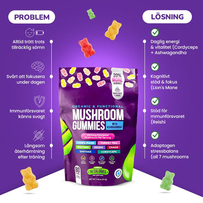 Focus & Calm Mushroom Gummies – 2500mg med Lion’s Mane & Ashwagandha (80 st) - Gymfit