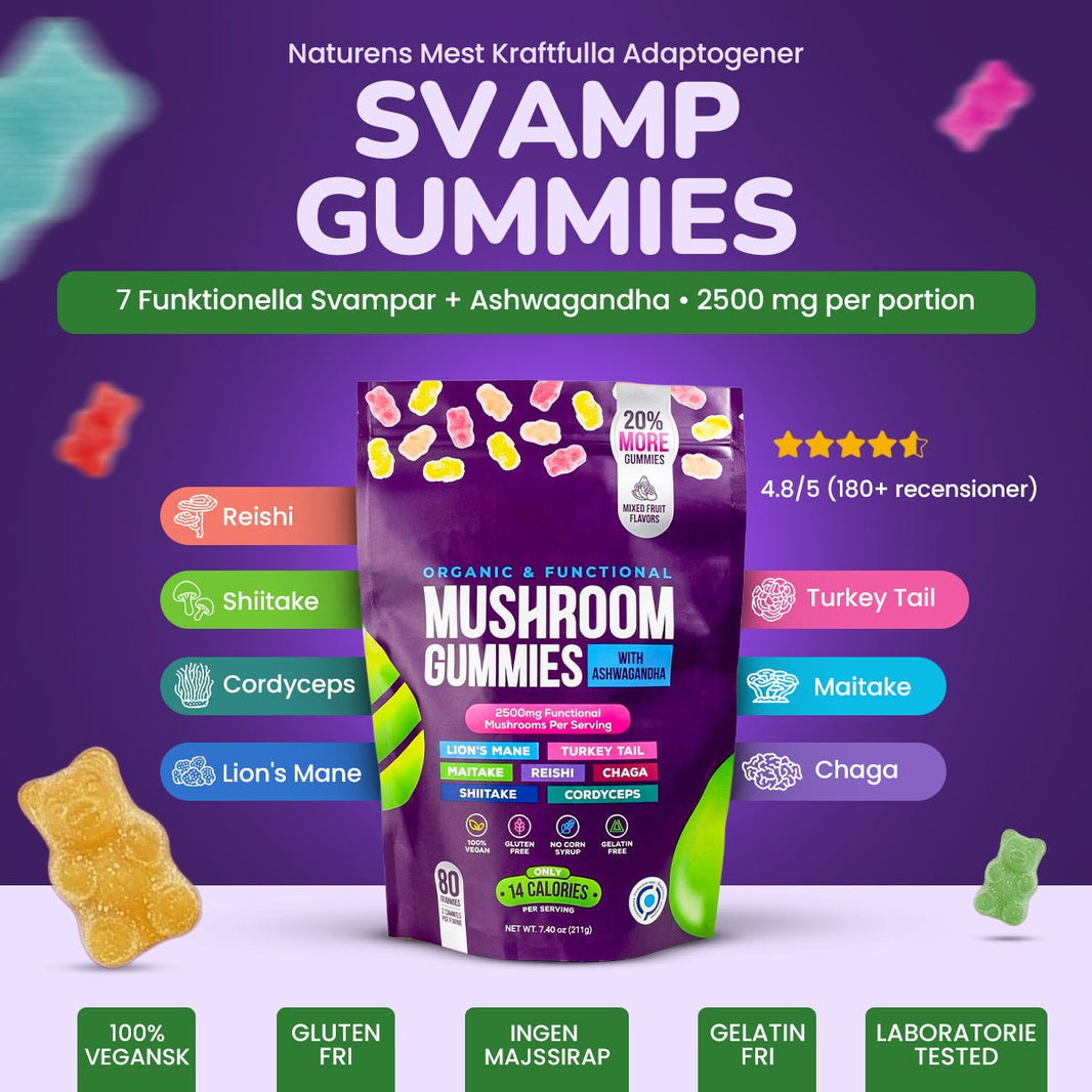 Focus & Calm Mushroom Gummies – 2500mg med Lion’s Mane & Ashwagandha (80 st) - Gymfit