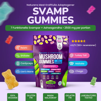 Focus & Calm Mushroom Gummies – 2500mg med Lion’s Mane & Ashwagandha (80 st) - Gymfit