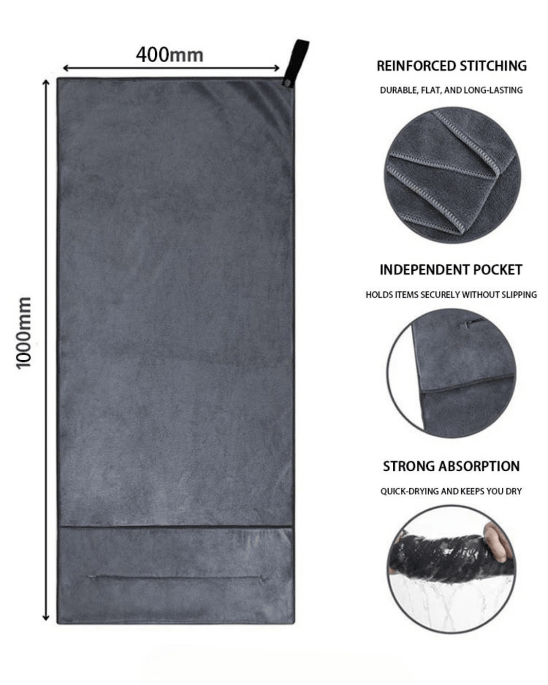 Gymfit Zip - Pocket Microfiber Towel - Gymfit