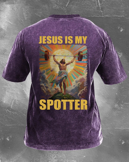 JESUS IS MY SPOTTER WASHED T - SHIRT - Gymfit