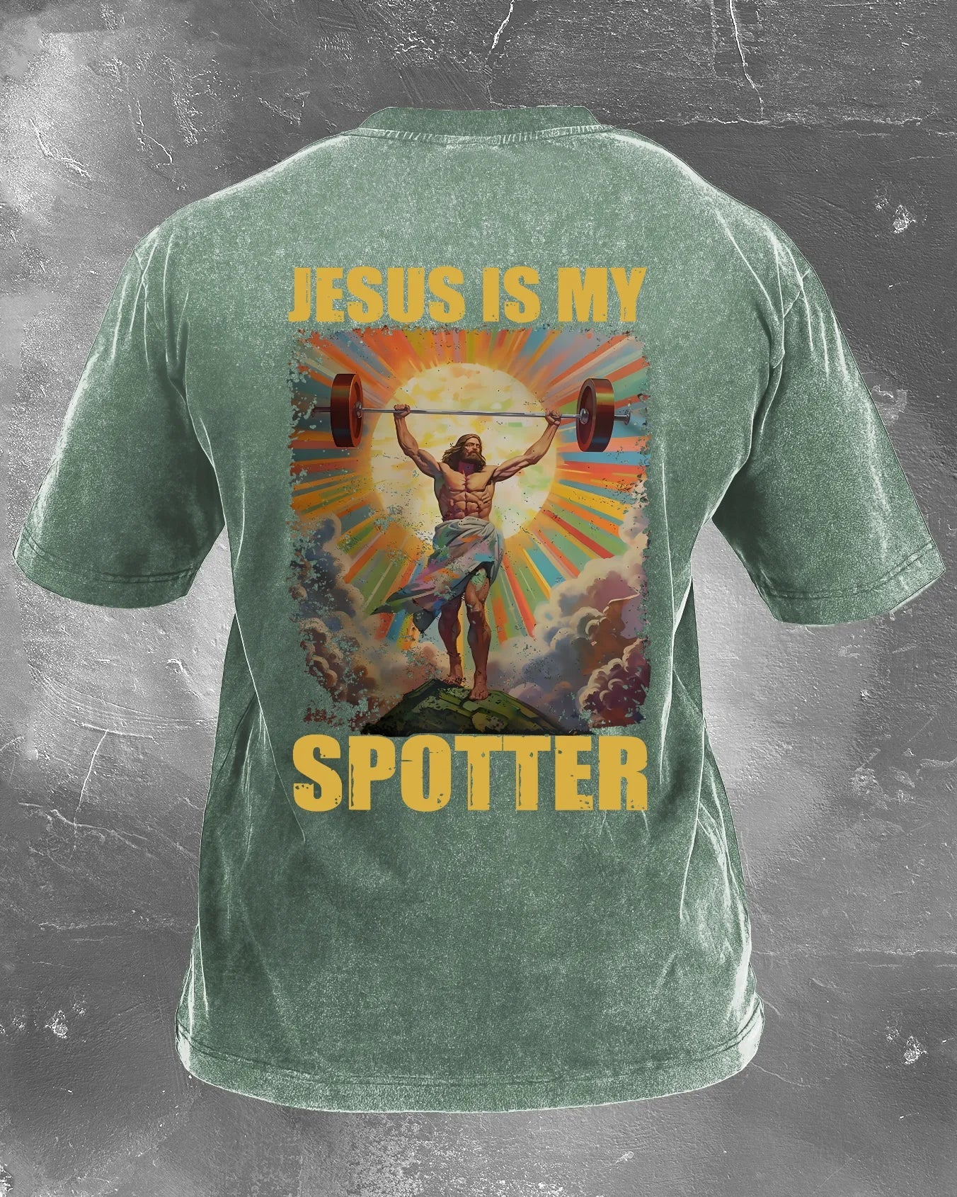 JESUS IS MY SPOTTER WASHED T - SHIRT - Gymfit