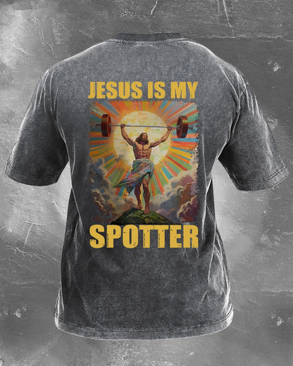 JESUS IS MY SPOTTER WASHED T - SHIRT - Gymfit