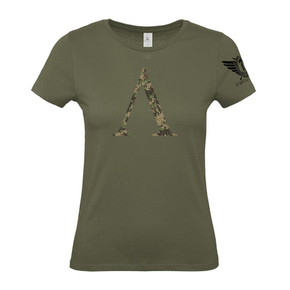 Spartan Forged Symbol Woodland Camo - Women's Gym T-Shirt - Gymfit