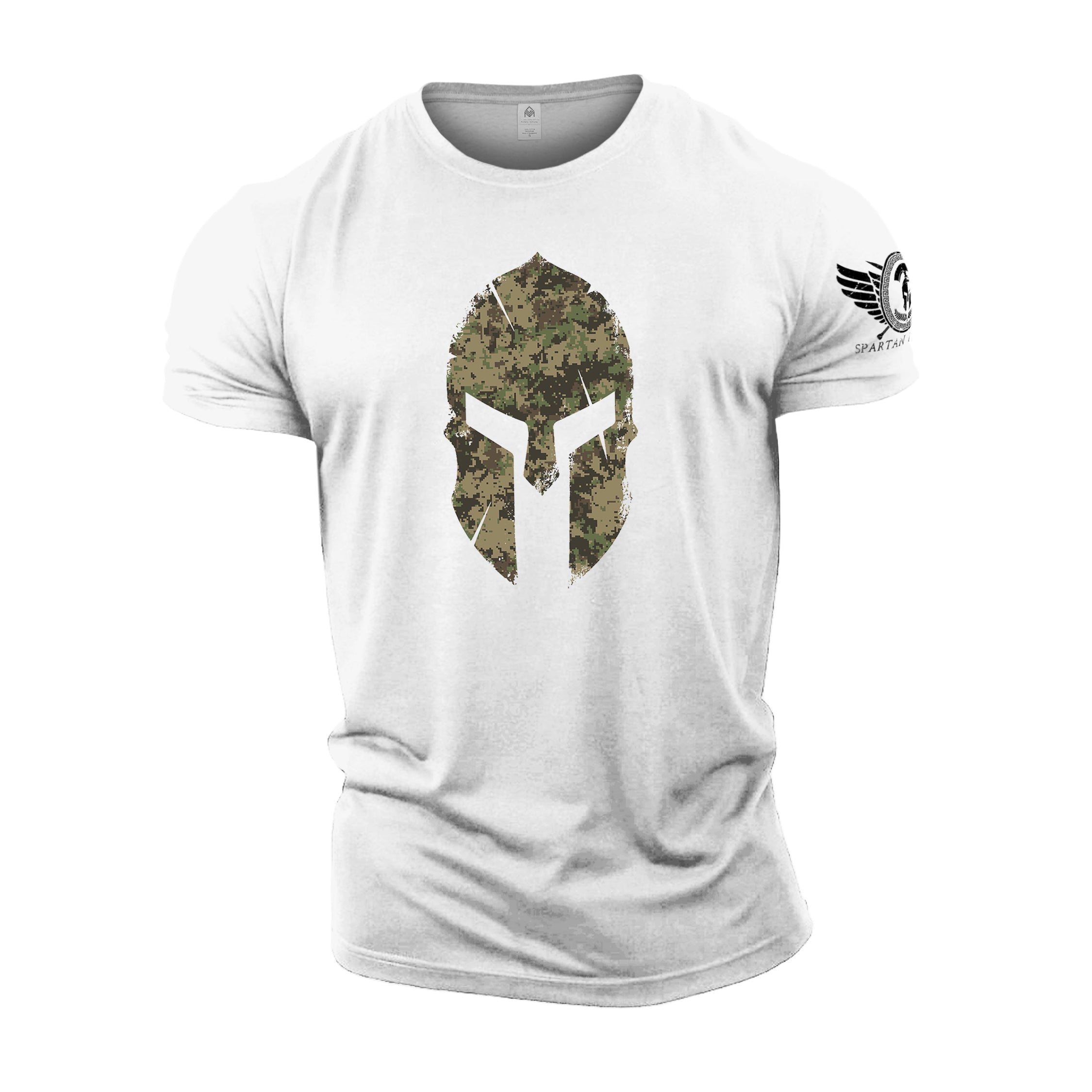 Spartan Helmet Woodland Camo - Gym T-Shirt - Gymfit