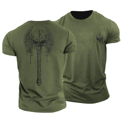 T-Shirt mit Wikingerschädel und Axt - Gymfit