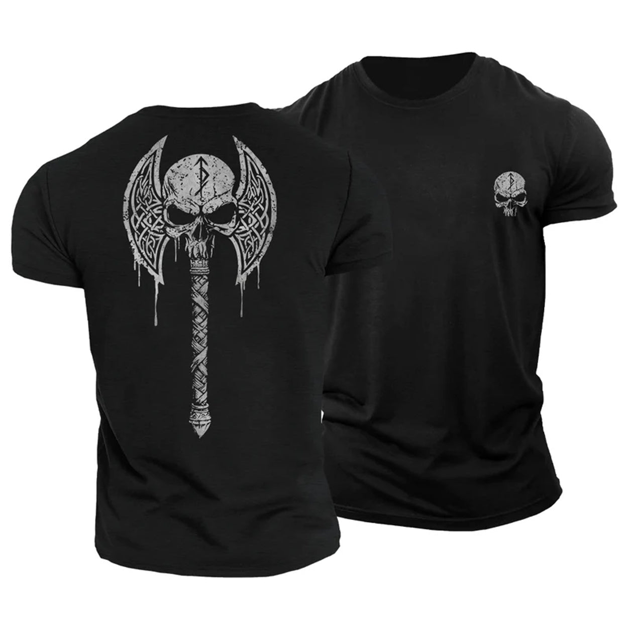 T-Shirt mit Wikinger-Schädel und Axt - Gymfit
