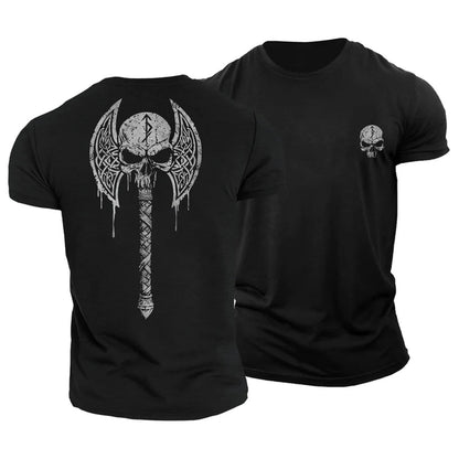 T-Shirt mit Wikinger-Schädel und Axt - Gymfit