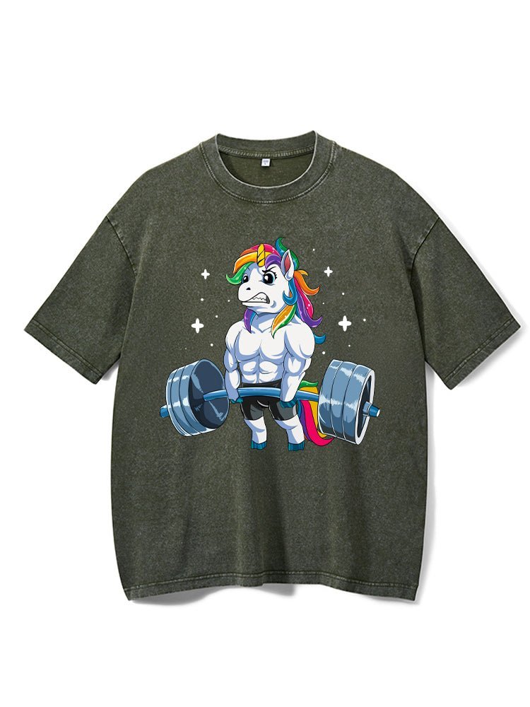 Weightlifting Unicorn Washed Gym T-Shirt - Gymfit